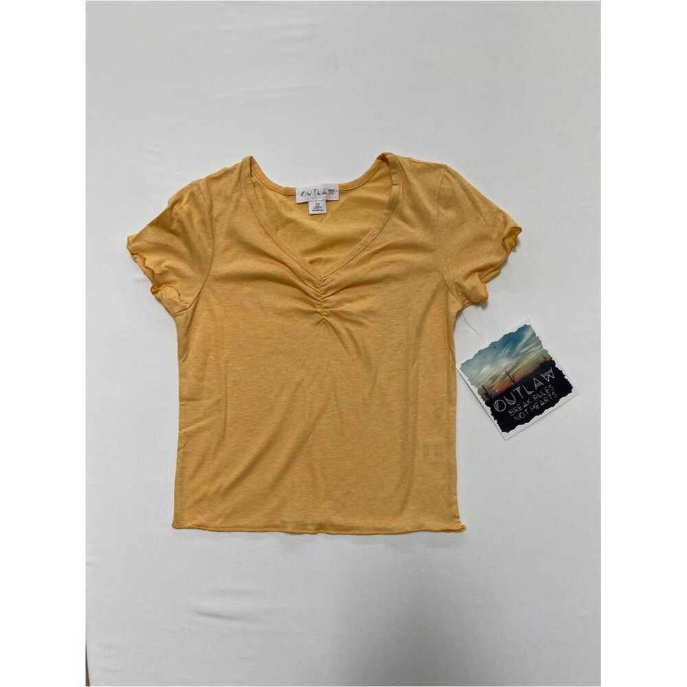 Women’s Mustard Yellow V-Neck Short Sleeve Top crop M Boho